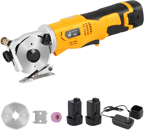 MXBAOHENG Cordless Electric Scissors with 2 Batteries for Cardboard Cutting in Yellow