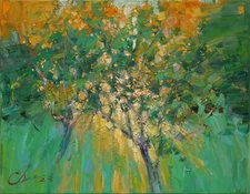 Garden painting Original art Impressionism Oil on canvas by S. Chernyakovsky