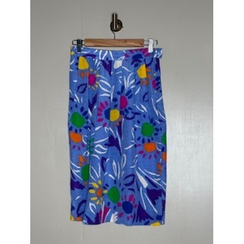 Vintage Carlisle 100% Silk Skirt Blue Floral Abstract Midi Statement 8