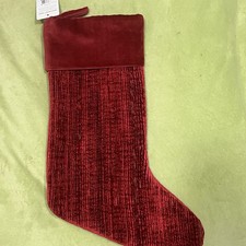 New Pottery Barn RED Chenille Christmas Stocking approx 20" long stripe heavy