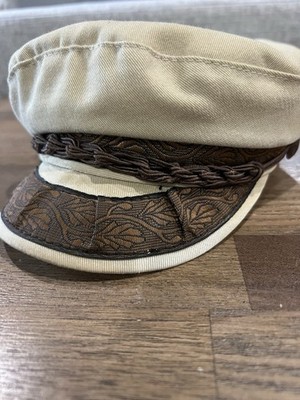 Vintage Aegean Greek fisherman cap with brown braided trim Cotton Size 6 7/8