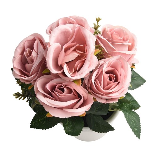 Rosa Fiore Artificiale Piante Feste Squisito Freshing Naturale IN Vaso - Foto 2 di 36