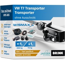 ANHÄNGERKUPPLUNG für VW T7 Transporter TV TW ab 25 starr BRINK +13 E-Satz JAEGER