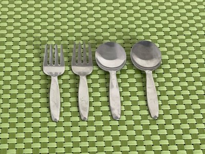 International Silver NASSAU Stainless 4pc Baby Set Insico USA Monogram - 4 1/4''