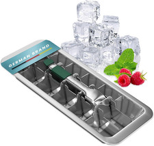 Stainless Steel Ice Cube Tray 18/8 with Lever & Comfort Handle ? Metal Ice Mould