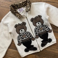 Vintage Heartworks Knit Teddy Bear Sweater Girls small 7/8 USA Made 90s Cute