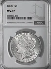 1896-P  $1  MORGAN SILVER DOLLAR  "PHILADELPHIA MINT"  NGC MS62 #8675096-066