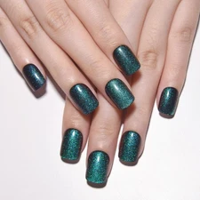 evpct Sapphire Teal Blue Cat Eye Extra Short Press on Nails Square, Petite Sh...