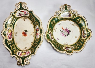 1840 Antique Samuel Alcock Porcelain Bone China Server Platters - 2 Piece 