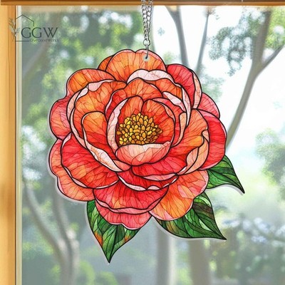 Camellia Flower Acrylic Window Hanging, Nature Lover Decor, Gift for Mom