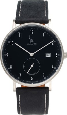 Almanus - Horus Handaufzug Zifferbl. schwarz Lederband - UN6425BLB - Damenuhren