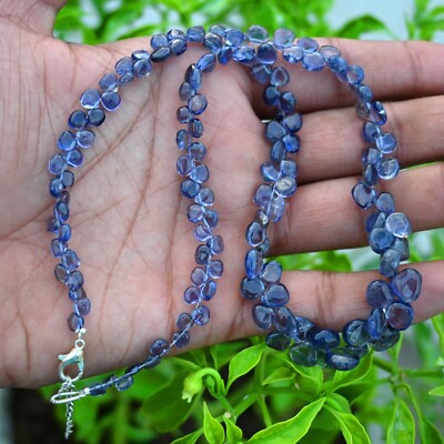 Natural Blue Iolite Smooth Pear Briolette Shape Gemstone Beads Handmade Necklace