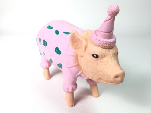 Ankyo Party Animals: 5" Pig Figure Cake Topper polka dot pjs w/ Hat - Picture 1 of 6