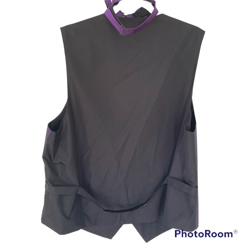 Larr Brio Purple Geo Men's Tuxedo Vest, Tie Bow & Long Tie Wedding Groom Prom L - Picture 3 of 5