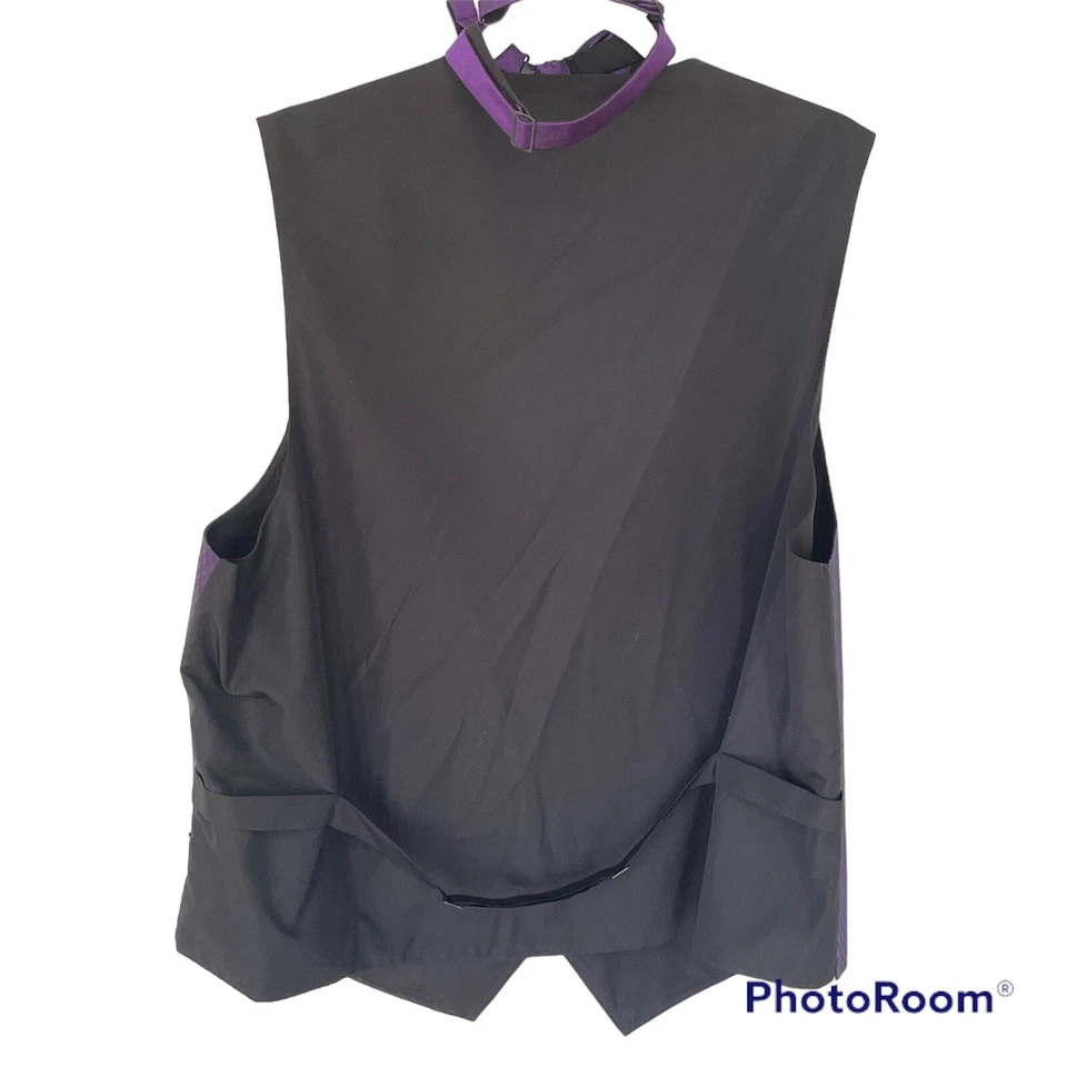 Larr Brio Purple Geo Men's Tuxedo Vest, Tie Bow & Long Tie Wedding Groom Prom L - Image 3 of 4