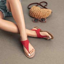 Women Flip Flops T-Strap Rhinestone Thong Flat Sandals Beach Walking Sandals