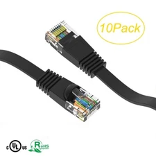 10-PACK 18 inch CAT6 Network UTP Ethernet RJ45 Flat-Design Patch Cable, Black
