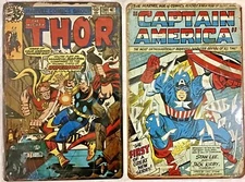 TWO 8x12 TIN SIGNS Thor Captain America superheroes comics Marvel man cave 652