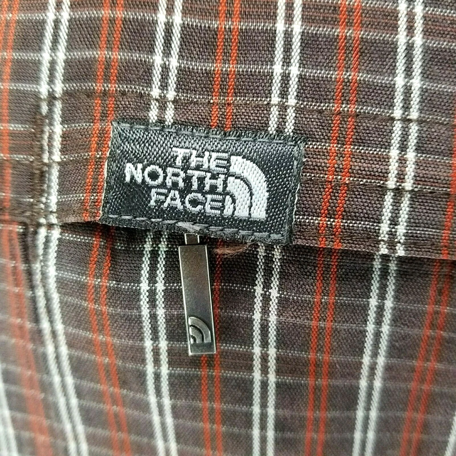 THE NORTH FACE Plaid Shirt Brown Orange L/S Button Front Logo Men's M $79 VEUC!