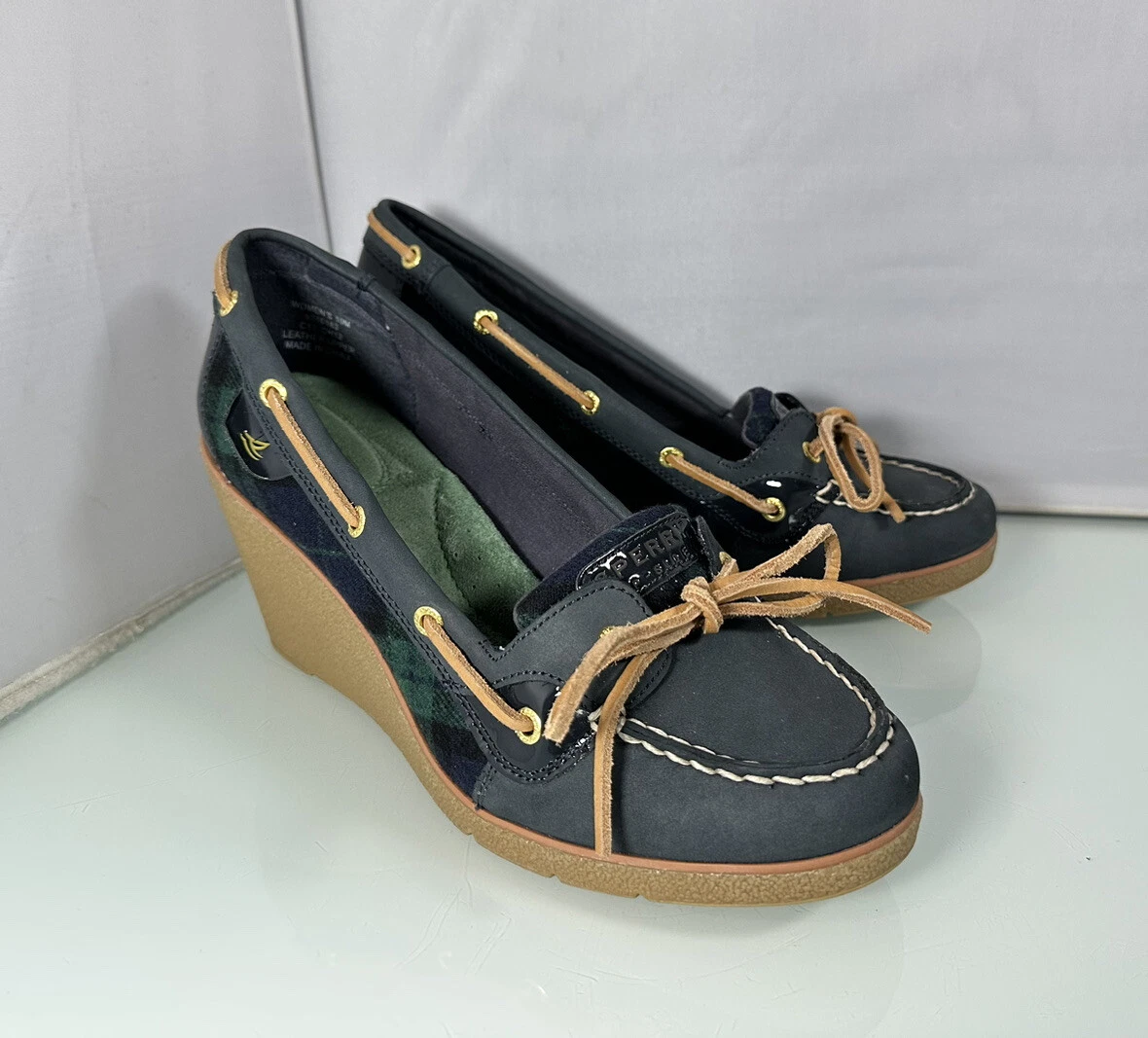 SPERRY TOP SIDER Blue Goldfish Gum Wedge Womens Slip on Boat Shoe