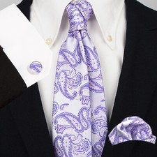 Classic Paisley Silver Blue Jacquard Silk Men's Tie Necktie Hanky Cufflink Set