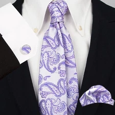 Classic Paisley Silver Blue Jacquard Silk Men's Tie Necktie Hanky Cufflink Set