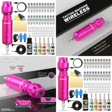 Tattoo Pen Machine Kit Wireless Rotary Power Supply Needles Cartridge Supplies