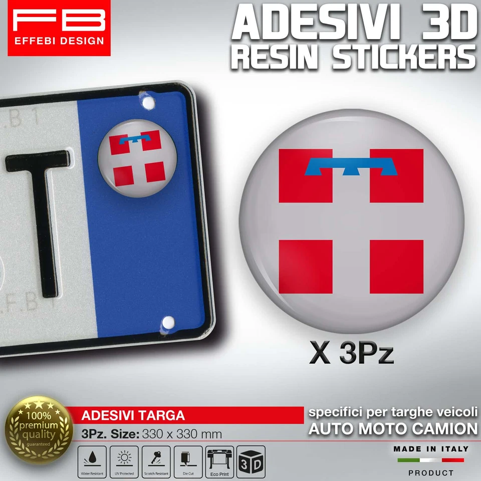 FB DESIGN ADESIVI bollino Targa Regione Piemonte Stemma Auto Moto Tir Camper 3D Resinati