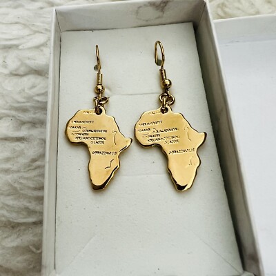 Gold Plated Brass 24 K Africa Map Dangle Earrings 