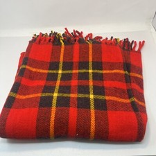 Faribo Red Plaid Wool Fluff Loomed Fringed Stadium Throw Blanket 45 x 52