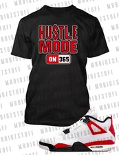 Mens Hustle Mode 365 Sneaker Tee Shirt to Match J4 Red Cement Graphic Big Tall