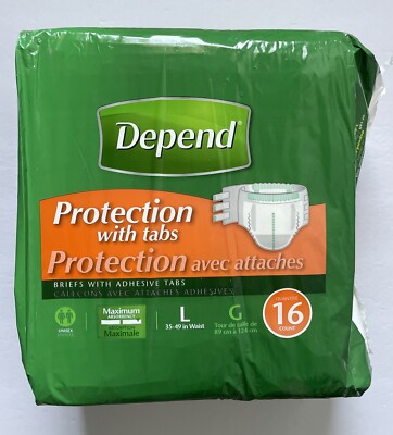 Depend Incontinence Briefs Adhesive Tabs Maximum Absorbency Large Unisex 16 Ct.
