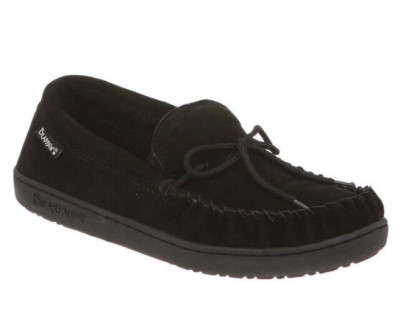 Bearpaw Black Mens MOC II Suede Slippers Shoe Sheepskin Comfortable NIB