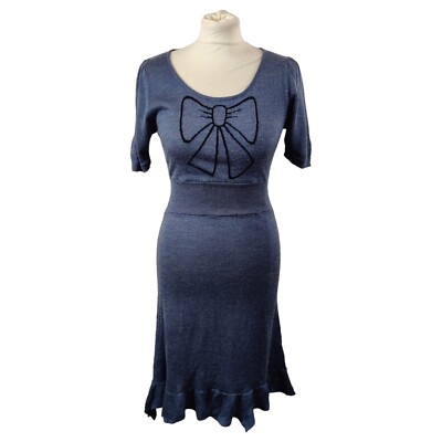 Edith & Ella Jumper Dress Blue Size S Wool Blend Short Sleeve Fit And Flare