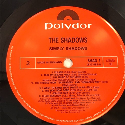 THE SHADOWS Simply Shadows 1987 UK VINYL LP Walking In the Air best of Pulaski - Picture 4 of 4