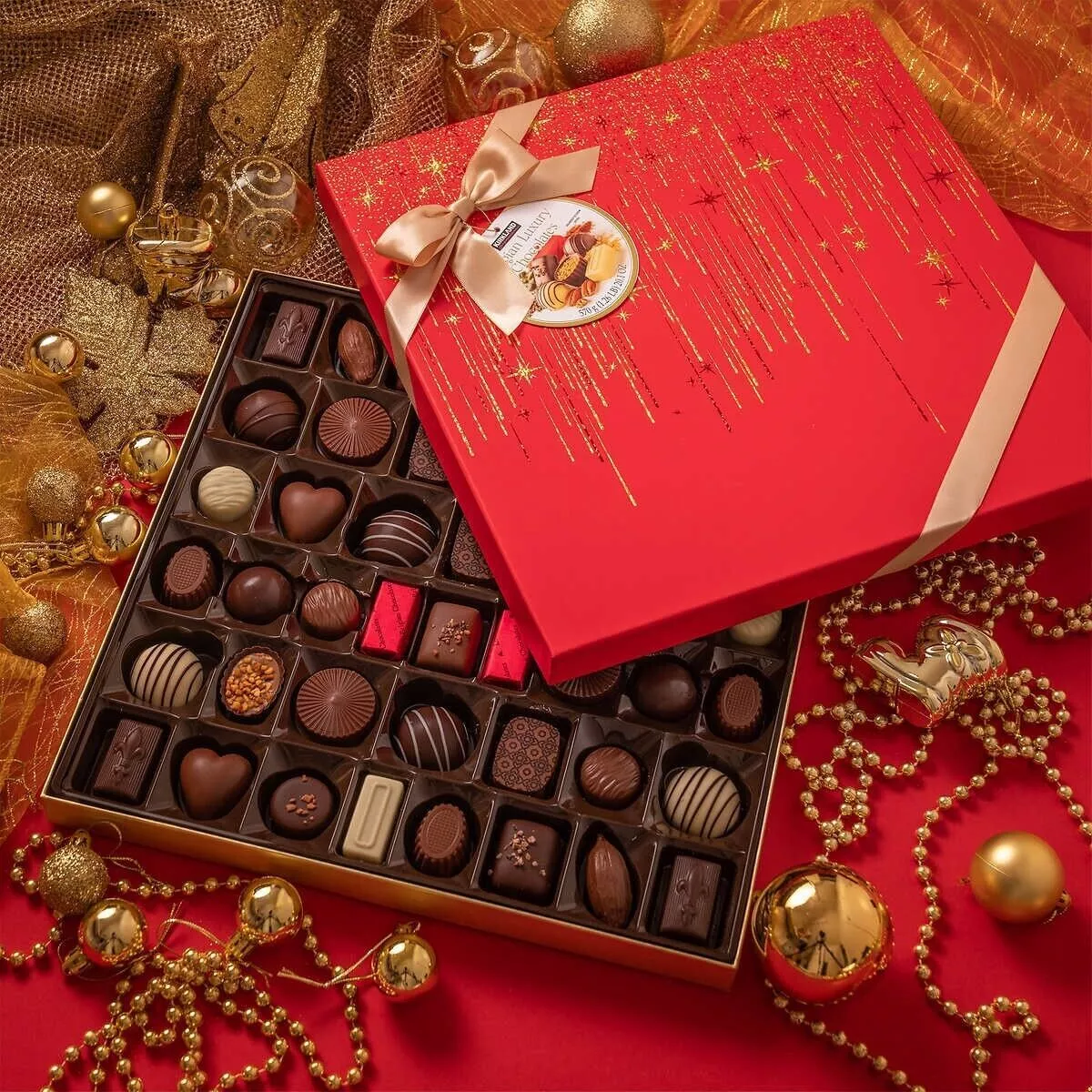 Kirkland Signature Luxury Belgian Chocolate Holiday Gift Set Box 46 Ct 20.1 oz