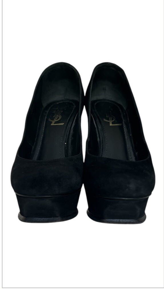 Scarpe decolte Saint Laurent nere scamosciate plateau taglia 37 7 punta tonda YSL firmate