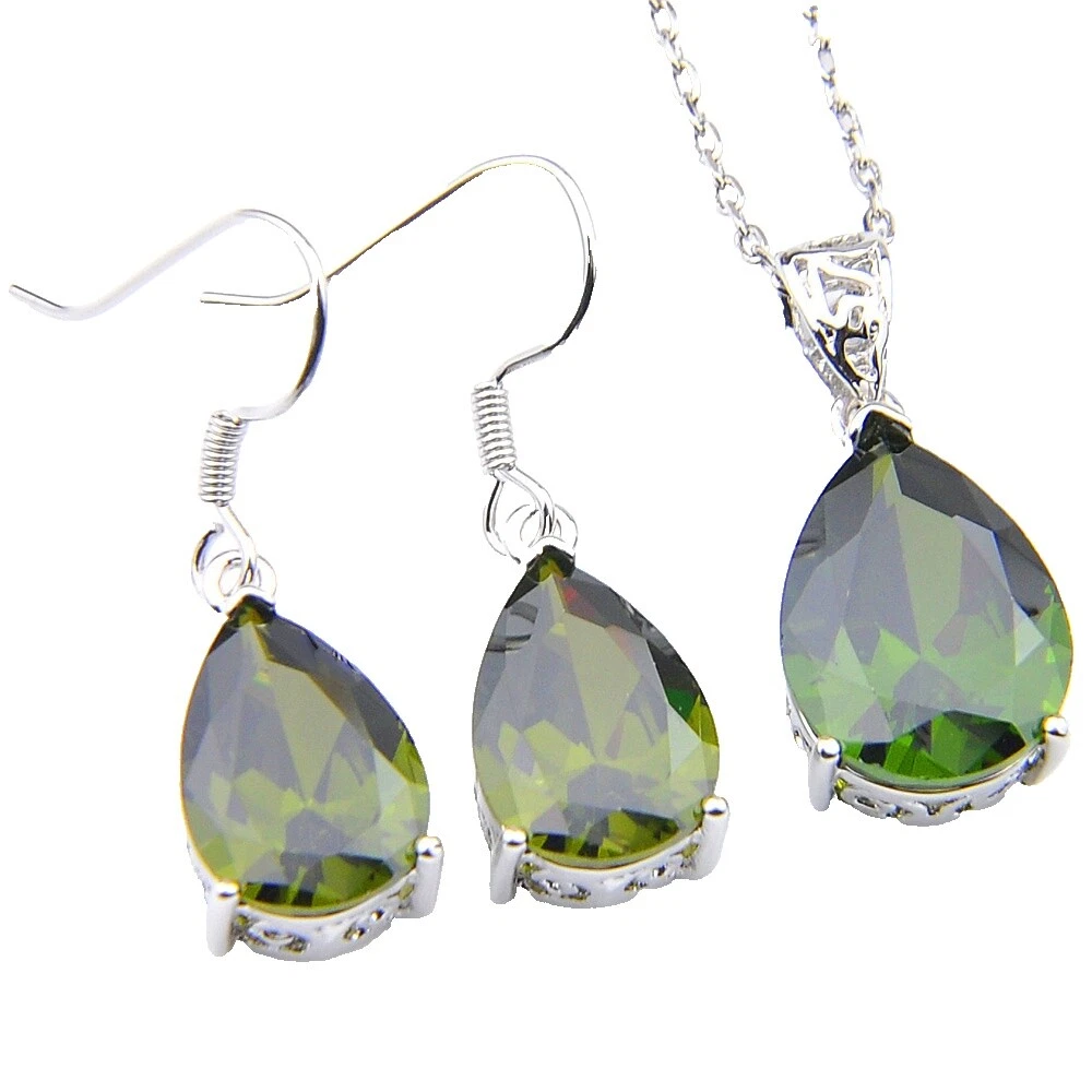 Peridoto Peridoto Plata Plateado Juego de joyas de moda