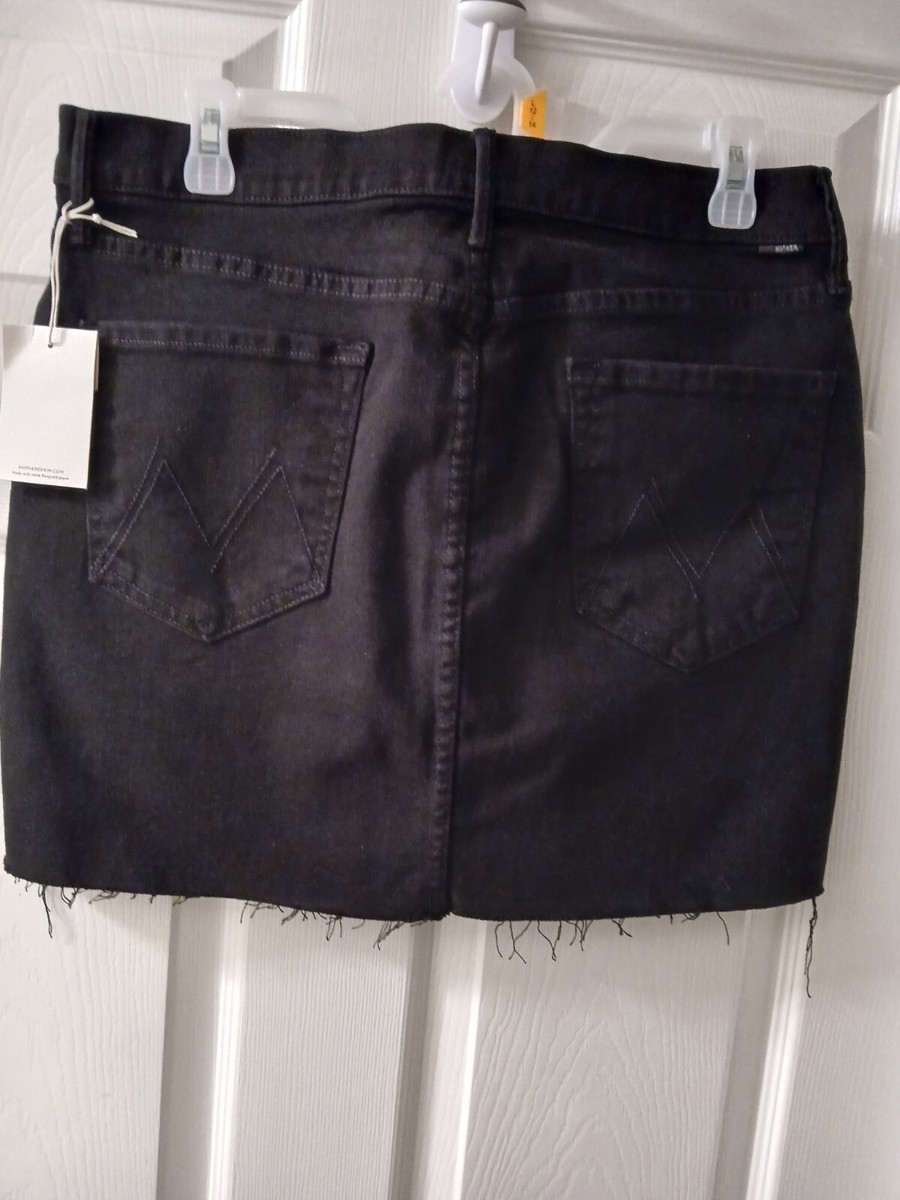 Mother High Waisted Smokin' Double Micro Fray Skirt in Pitch NWT