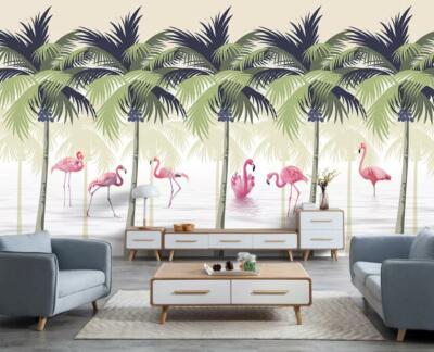 3D Coconut Flamingo 37740NA Wallpaper Wall Murals Removable Wallpaper Fay