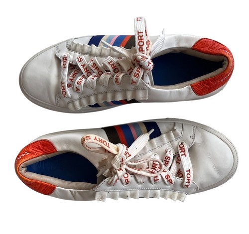 Tory Burch Sport Ruffle Sneakers Womens 9 White Rainbow Leather Low Tops Preppy - Picture 3 of 11