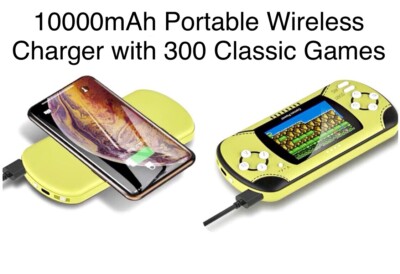 10000mAh Power Bank Portable Battery Wireless Charger With 300 Classic Games