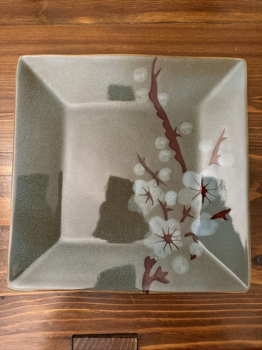 Pier 1 Tranquil Cherry Blossoms Square Dinner Plates Stoneware 10 5/8" Set of 2 - Picture 3 of 4