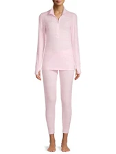 Hanes Knit Thermal Zip Top Shirt and Leggings 2 piece Sleep Set Pink Size M