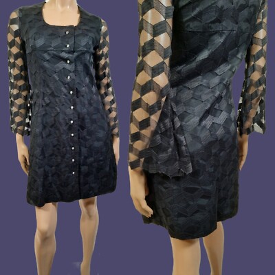 Vintage 70s Black Lace Mini Dress Flared Sheer Sleeves Size S Mod  Whimsygoth | eBay