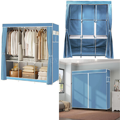 Design Portable Closet Wardrobe Clothes Rack Storage Organizer Shelf Sky Blue US
