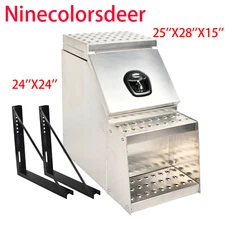 25''×28''×15''Side Mount Semi Truck Storage Tool Box w/Saddle Step+24''Brackets
