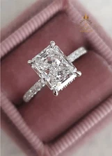 2.50 Carat Radiant Cut Moissanite Solitaire Engagement Ring Solid 14K White Gold