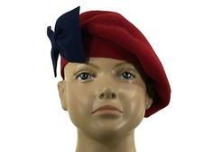 Laulhere Children Wool French Beret Hat Coco Red with Blue Bow 6 5/8 - France