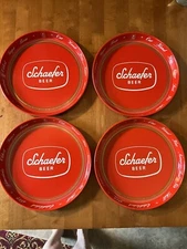 Vtg Lot 4 Schaefer Beer Serving Trays Red USA.Brooklyn N.Y. Albany CANCO Brewery
